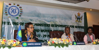 Executive Secretary, Dr Stergomena Lawrence Tax , with Chairperson at the centre and Acting Head of Gender Unit during the meeting of Senior Officials, 27 May 2015