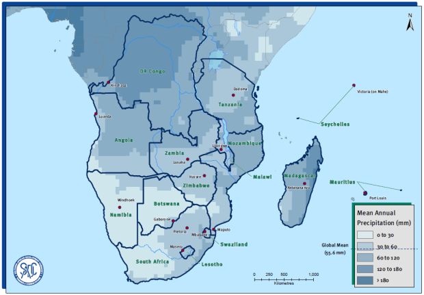 Mean Annual Precipitation in SADC.