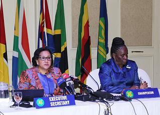 SADC Executive Secretary, Dr. Stergomena Lawrence Tax & Minister of Foreign Affairs and International Cooperation of the Republic of Botswana, Dr Pelonomi Venson Moitoi during the Press Conference