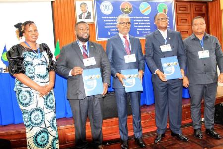 Hon. Minister Ricardo Daniel Sandão Queirós Viegas de Abreu, Hon. Minister Museba Frank Tayali, H.E Ambassador Kalala Mayiba Constantin and Director Ms. Mapolao Mokoena