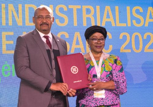 Honourable Olivier Jean-Baptiste, the Minister of Energy and Hydrocarbons of the Republic of Madagascar and Ms. Angele Makombo N’tumba, SADC Deputy Executive Secretary for Regional Integration.