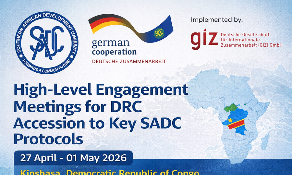 The Southern African Development Community (SADC) Secretariat, in collaboration with the German Government through the Deutsche Gesellschaft für Internationale Zusammenarbeit - Cooperation for the Enhancement of the SADC Regional Economic integration (GIZ-CESARE) Programme, will convene a High-Level Engagement Meetings in Kinshasa, Democratic Republic of Congo (DRC) from 27 April to 01 May 2026.