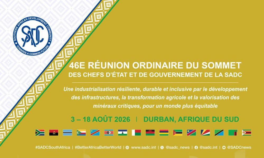 La SADC tient le 46ᵉ Sommet ordinaire des chefs d’État et de gouvernement à Durban (Afrique du Sud) le 17 août 2026