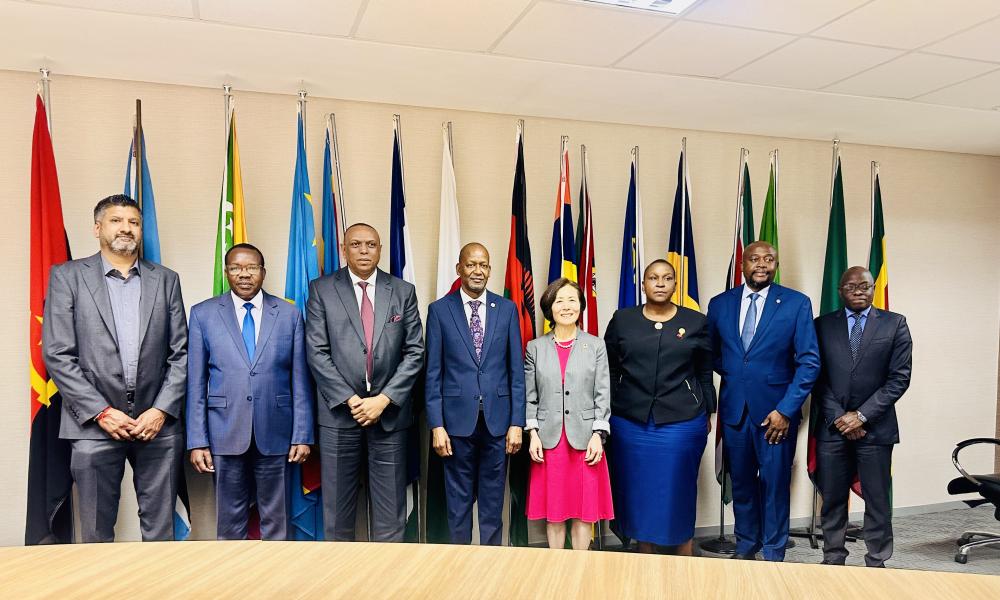 The Executive Secretary of the Southern African Development Community (SADC), His Excellency Mr. Elias M. Magosi, received the United Nations Resident Coordinator in Botswana, Her Excellency Ms. Wenyan Yang, during a courtesy visit to the SADC Secretariat Headquarters in Gaborone, Botswana, on 16 September 2026.